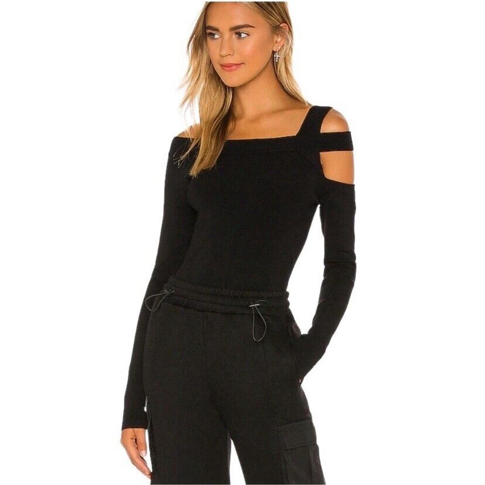 Revolve H:ours Milee Black Ribbed Stetch Cut-Out Top Sz S